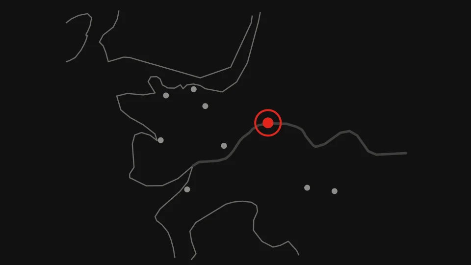 Map: Great Canadian Casino Vancouver as a scarlet dot in Coquitlam on the Metro Vancouver shoreline, the other eight casinos as grey dots